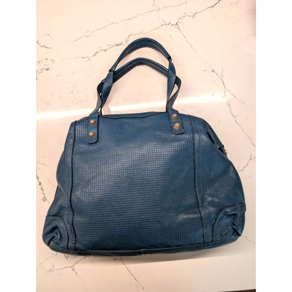Teal/Blue Leather Perforated Tote Bag